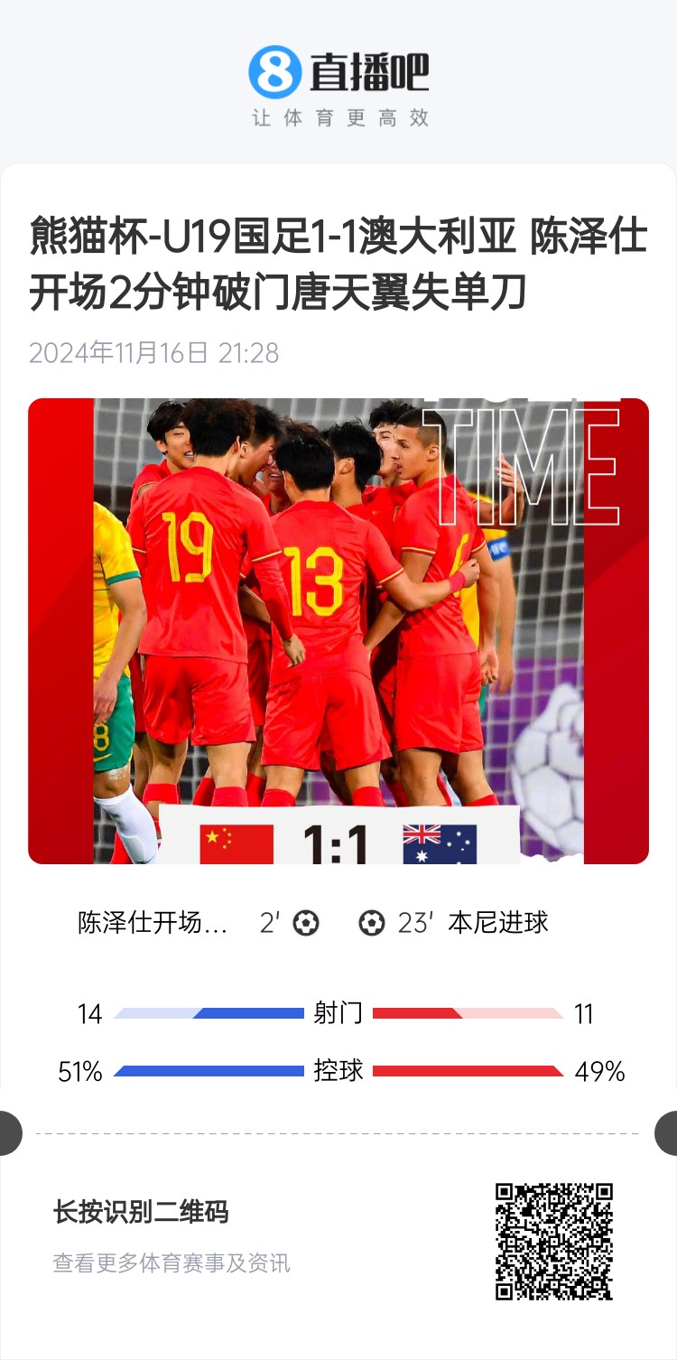  二番戰(zhàn)！U20國(guó)青與澳大利亞去年熊貓杯剛有過(guò)交手，雙方1-1戰(zhàn)平