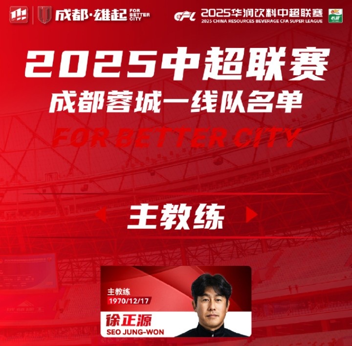  成都蓉城一線隊大名單出爐！