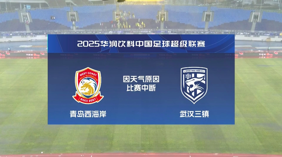  比賽延期！青島西海岸vs武漢三鎮(zhèn)進(jìn)行至18分鐘，因天氣中斷30分鐘