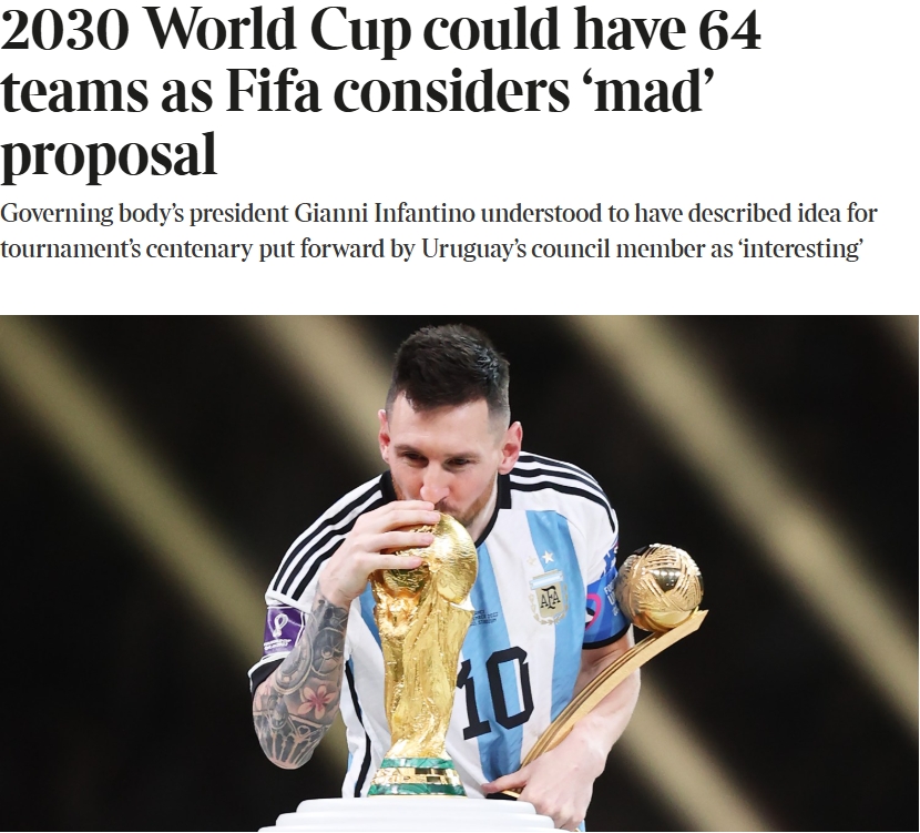  泰晤士：某官員稱2030世界杯擴軍64隊想法完全瘋狂，望盡快否決
