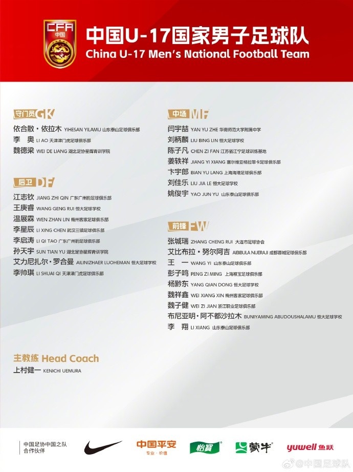  北青體育：U17國(guó)足落選球員彭子鳴、李星辰、陳子凡仍留隊(duì)合練